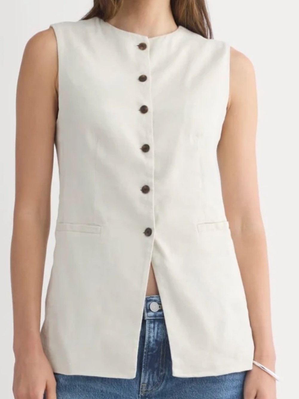 Everlane Long Vest in Stretch Linen Birch Size 2